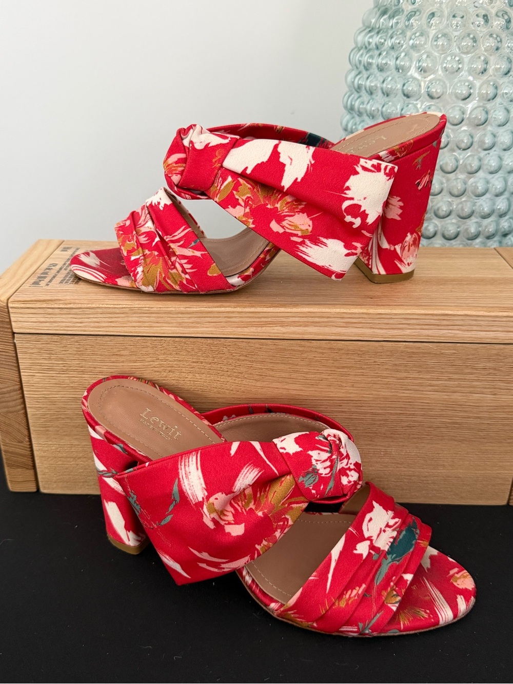 Lewit Rosa Floral Bow Mule Heels